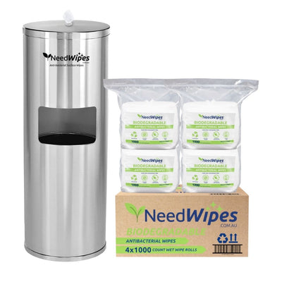 starter pack floor dispenser bin combo and 1000 count biodegradable antibacterial need wipes