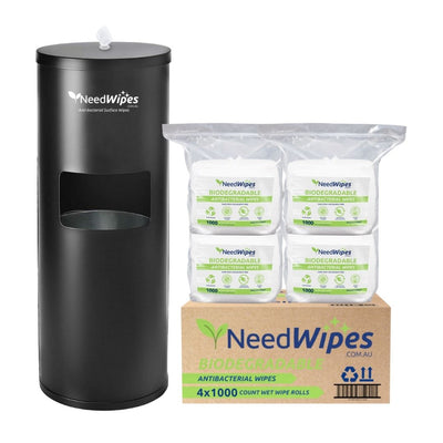 Starter pack floor dispenser bin combo and 1000 count biodegradable antibacterial need wipes