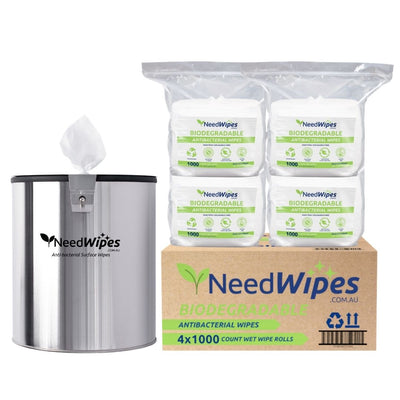 starter pack wall mounted dispenser and 1000 count biodegradable antibacterial need wipes